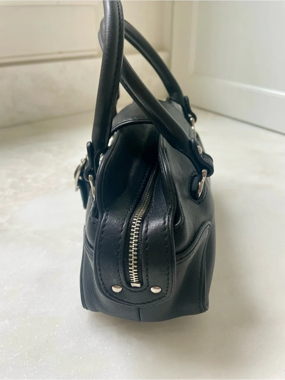 Cole Haan Black Leather Top-Handle Satchel - Sleek Everyday Mini Handbag